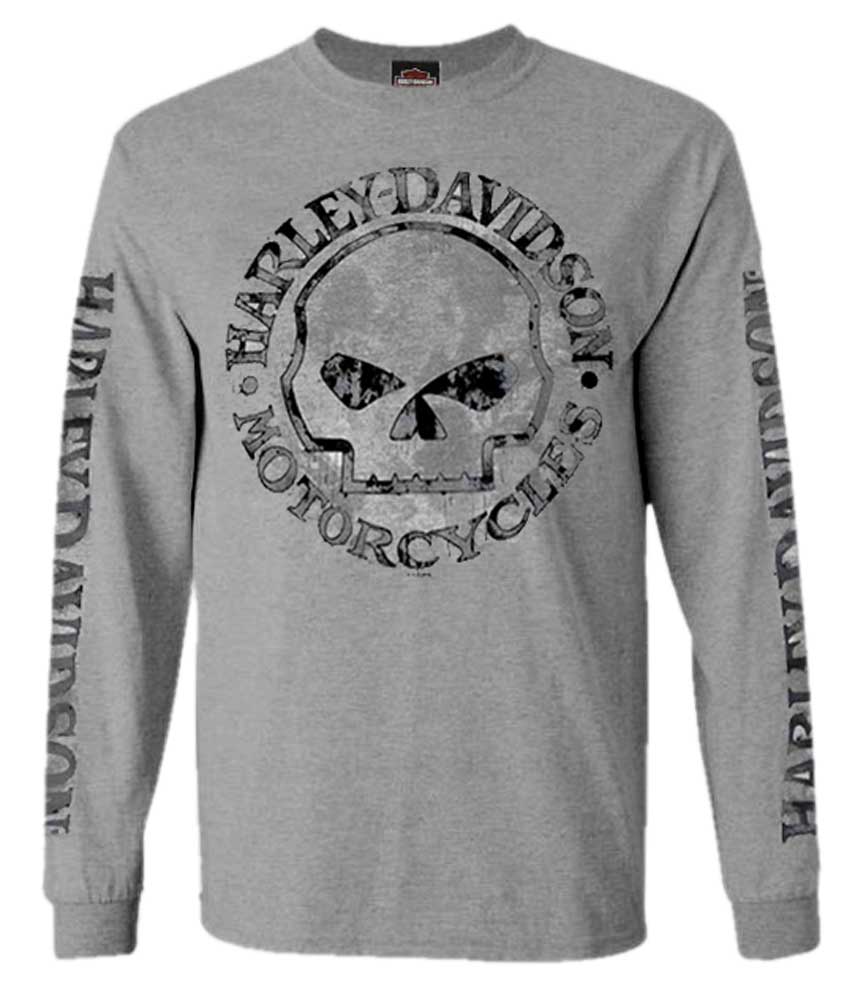 Harley-Davidson® Men's Shirt, Willie G Skull Long Sleeve Tee, Gray