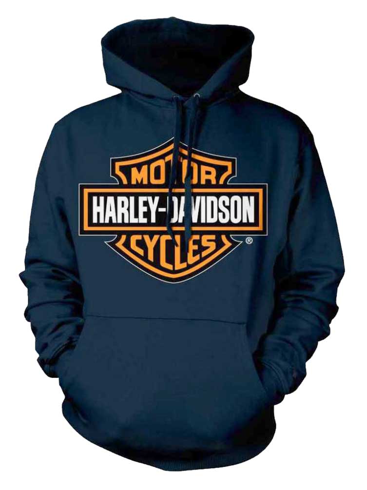 Harley-Davidson Men's Orange Bar & Shield Navy Pullover Sweatshirt 30291742 - Wisconsin Harley-Davidson
