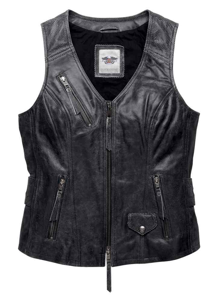 Harley-Davidson® Women's Distressed Dust Rider Leather Vest, Black