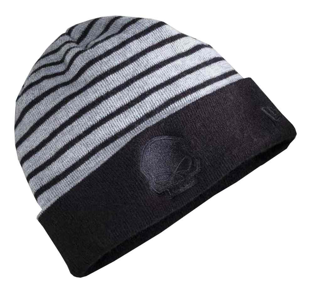 Harley-Davidson Men's Striped Reversible Cuff Knit Beanie Hat, Gray 97650-16VM - Wisconsin Harley-Davidson