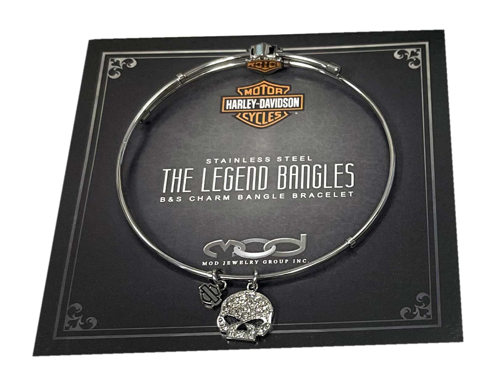 Harley-Davidson Womens Bangle, White Bling Willie G Skull Charm Bracelet HSB0043 - Largest Selection of Harley-Davidson Products