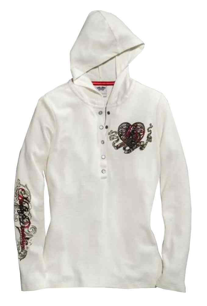 Harley-Davidson Women's Crowned Heart Waffle Knit Henley, Off-White 96184-16VW - Wisconsin Harley-Davidson