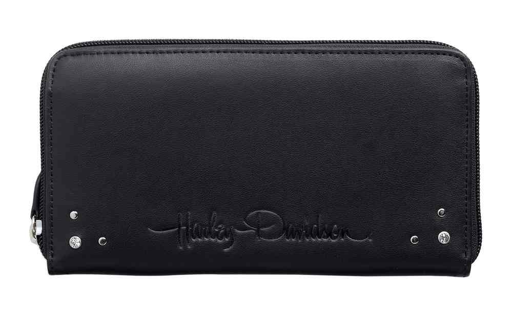 Harley-Davidson Womens Zip-Around Wallet, H-D Embellished, Black 99516-15VW - Wisconsin Harley-Davidson