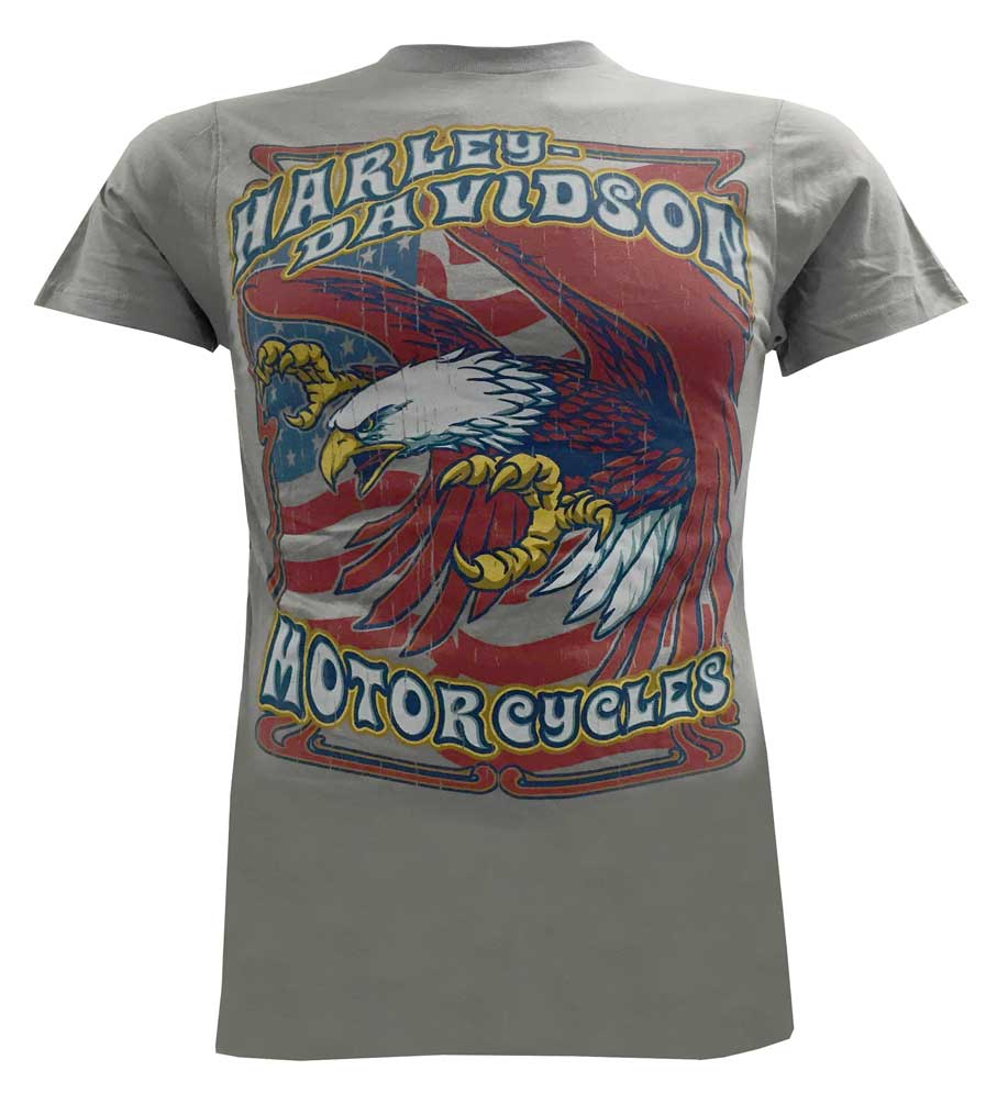 Harley-Davidson Men's T-Shirt, Colorful Eagle Descending Lightweight Tee, Gray - Wisconsin Harley-Davidson