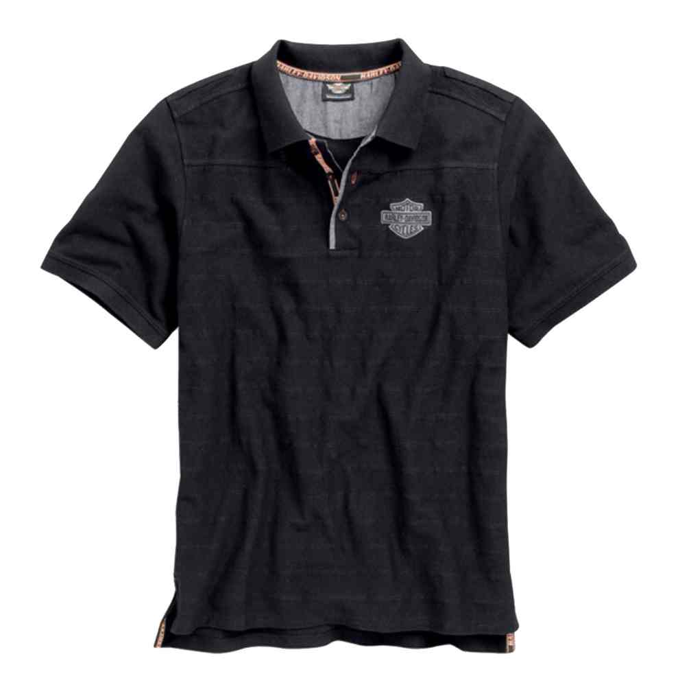 Harley-Davidson Men's Knit Polo Shirt, Jacquarded Stripe B&S, Black 96431-15VM - Wisconsin Harley-Davidson