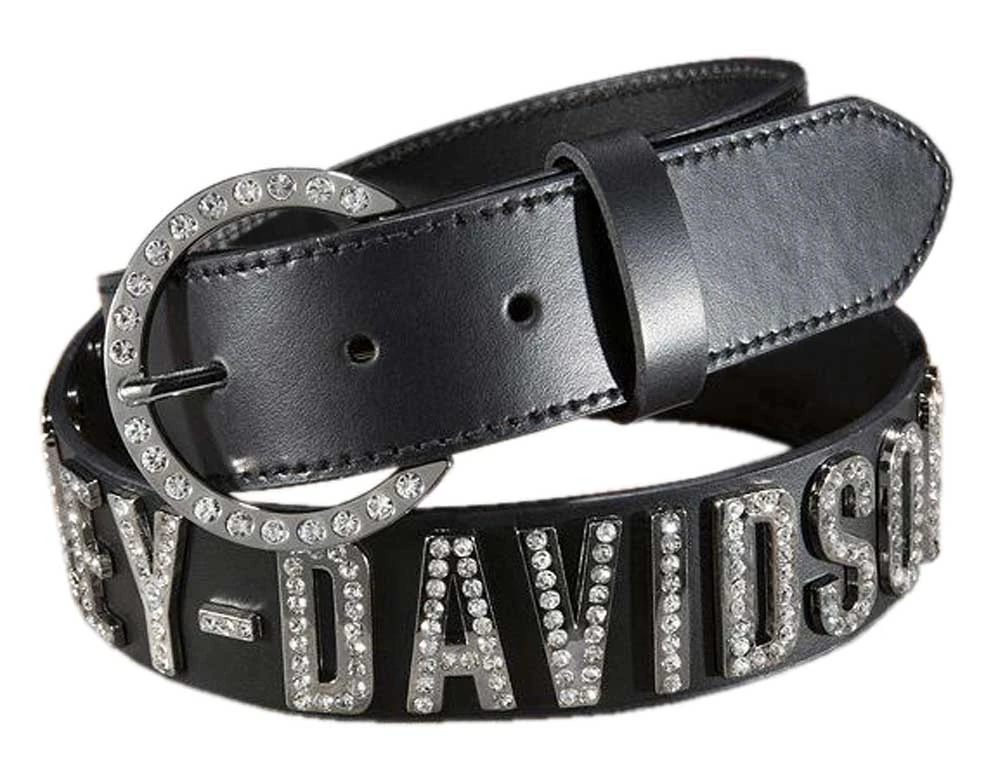 Harley-Davidson Women's Belt, Crystal H-D Font, Black Leather HDWBT10627 - Wisconsin Harley-Davidson