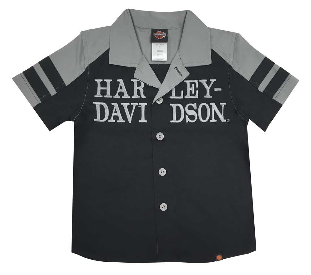 Harley-Davidson Little Boys' Embroidered Short Sleeve Shop Shirt, Black 1070543 - Wisconsin Harley-Davidson