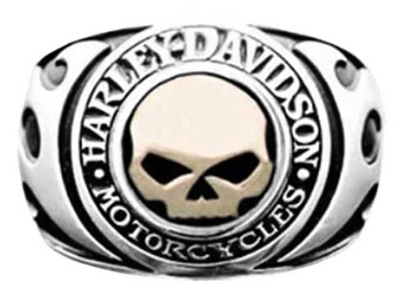 Harley-Davidson Men's Signet Ring, Flames Willie G Skull 14kt Gold Inlay HMR0019 - Wisconsin Harley-Davidson