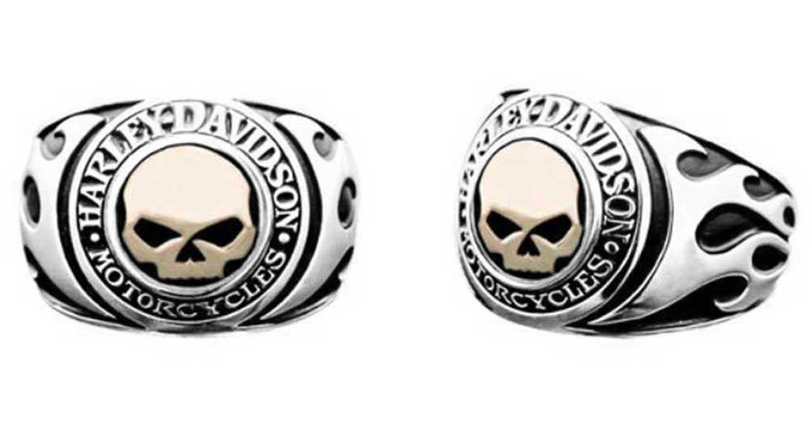 Harley-Davidson Free Shipping - Harley-Davidson Men's Signet Ring, Flames Willie G Skull 14kt Gold Inlay HMR0019 - Free Shipping on many products plus Orders Over $99