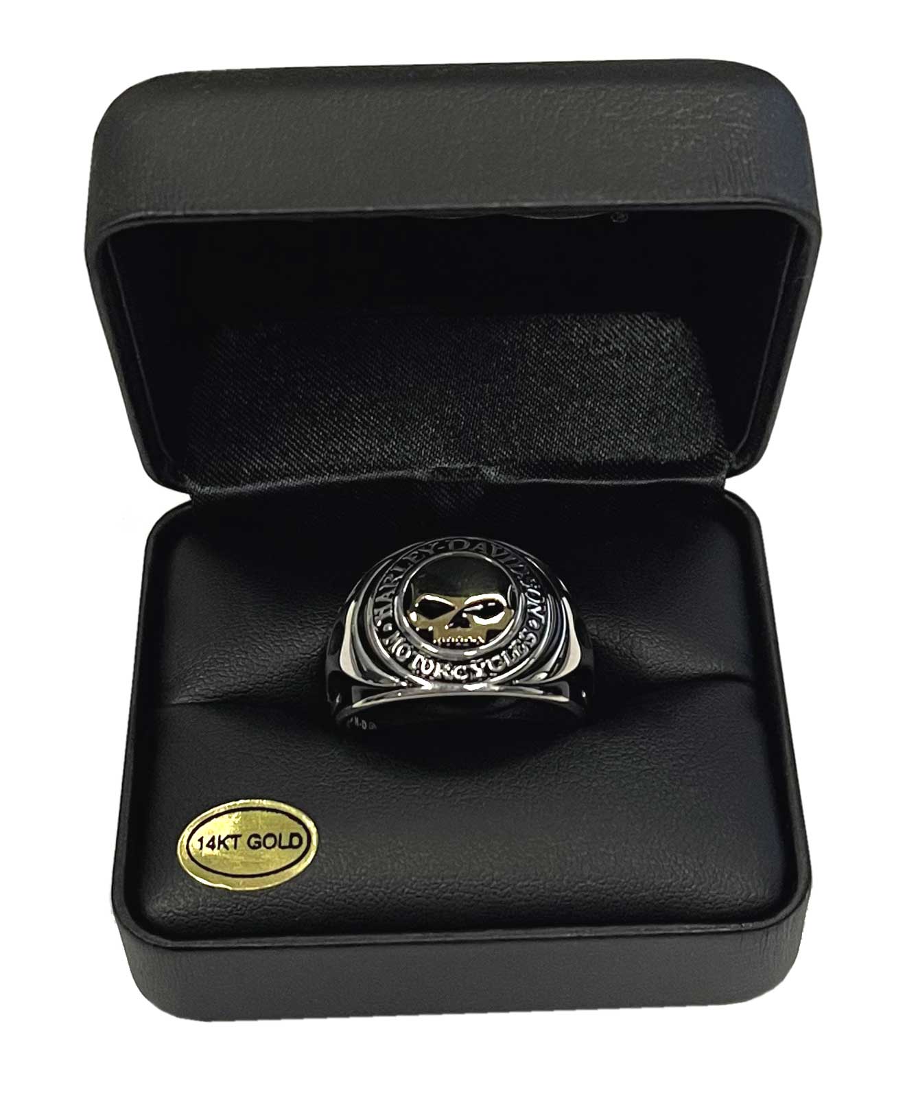 Harley-Davidson Men's Signet Ring, Flames Willie G Skull 14kt Gold Inlay HMR0019 - No Hassle Returns at Wisconsin Harley
