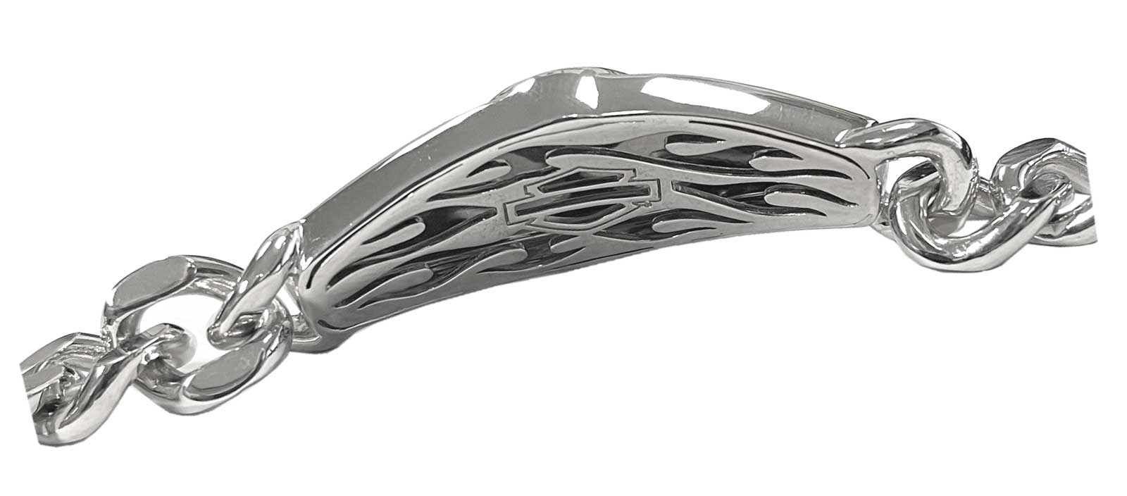 Harley-Davidson® Men's ID Bracelet, Flames Willie G Skull 14kt