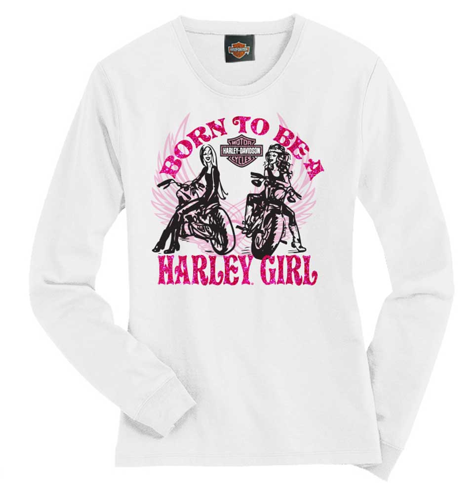 Harley-Davidson Big Girls' Tee, Long Sleeve Harley Girl Shirt, White 1540583 - Wisconsin Harley-Davidson
