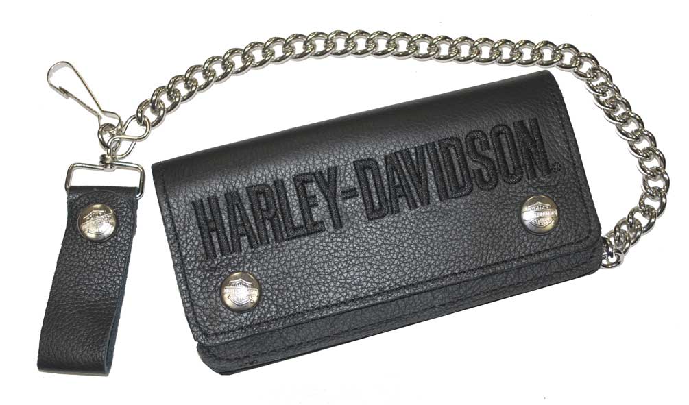 Harley-Davidson Men's Embroidered H-D Font Biker Chain Wallet Black BW808H-7B - Wisconsin Harley-Davidson
