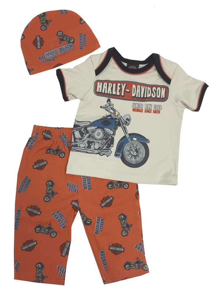 Harley-Davidson Baby Boys' Retro Motorcycle 3 Piece Set w/ Gift Bag 2551557 - Wisconsin Harley-Davidson