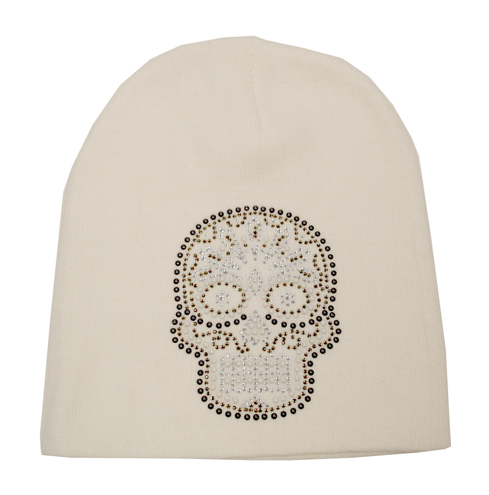 That's A Wrap Women's Beanie, Day Of The Dead Skull Cap, White B1411-WHITE - Wisconsin Harley-Davidson