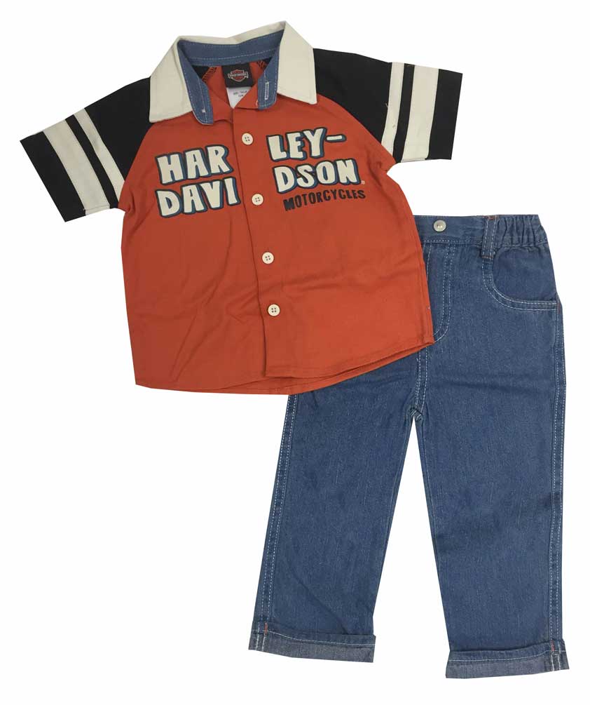 Harley-Davidson Baby Boys' Denim Pant - Shirt Set, Denim/Orange/Black. 2071553 - Wisconsin Harley-Davidson