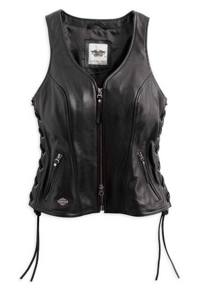 Harley-Davidson Women's Avenue Leather Vest Side Lacing, Black 98071-14VW - Wisconsin Harley-Davidson
