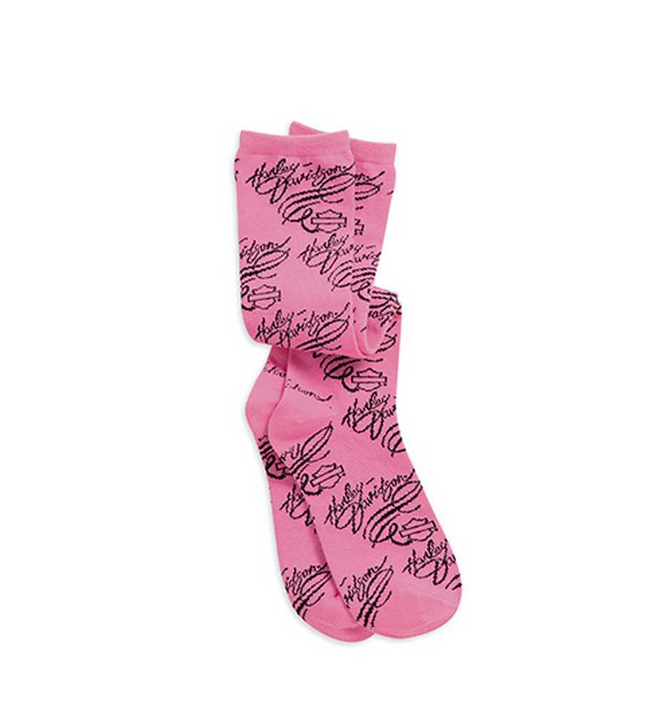 Harley-Davidson Womens Allover Logo Print Pink Label Socks Pink/Black 99505-15VW - Wisconsin Harley-Davidson