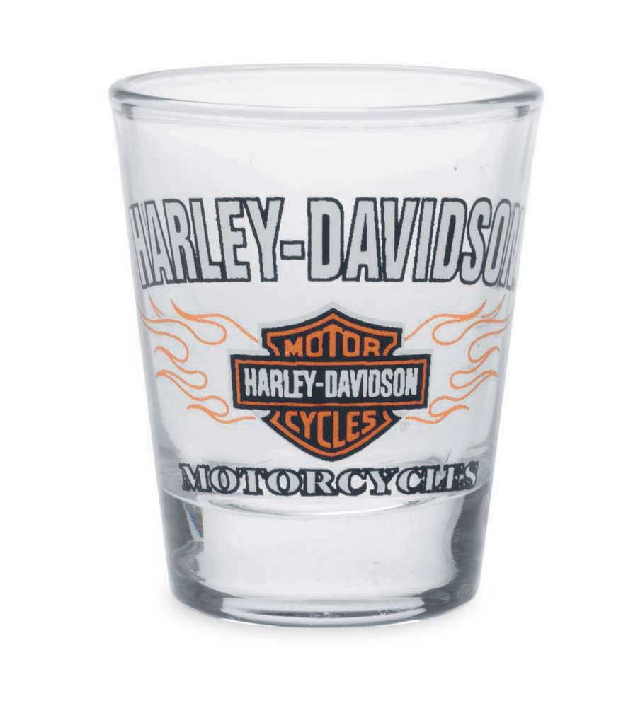 Harley-Davidson Flames Bar & Shield Logo Shot Glass 1.5 oz, Glassware 99214-14V - Wisconsin Harley-Davidson