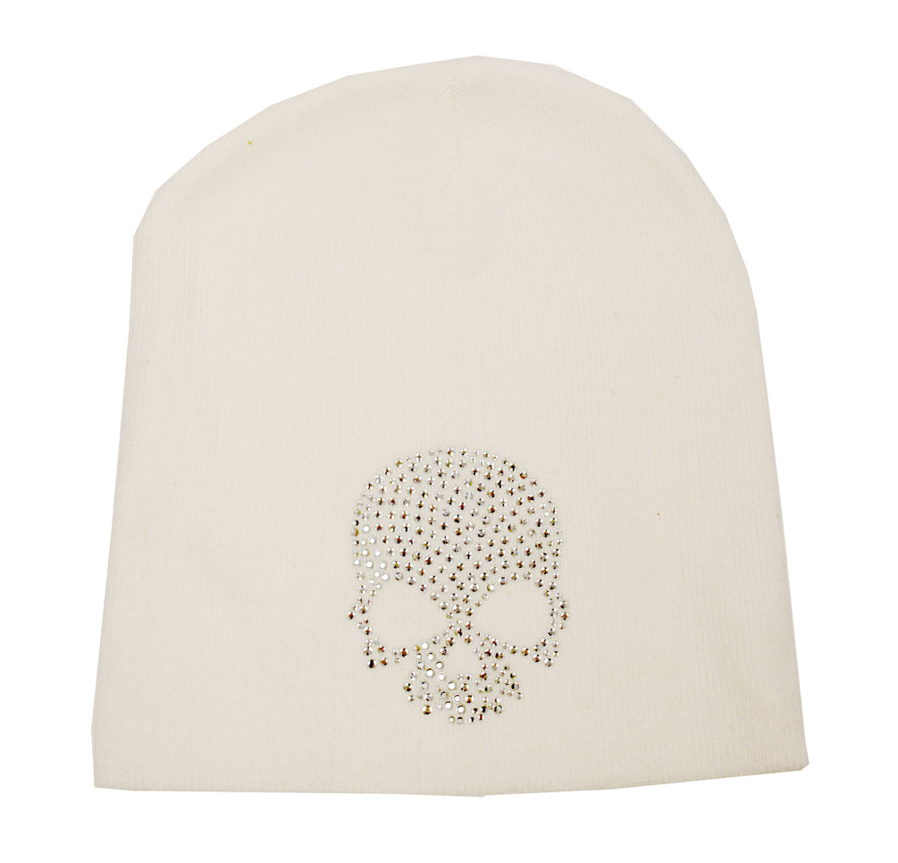 That's A Wrap Women's Beanie, Clear Rhinestone Skull Cap, White B3322-WHITE - Wisconsin Harley-Davidson