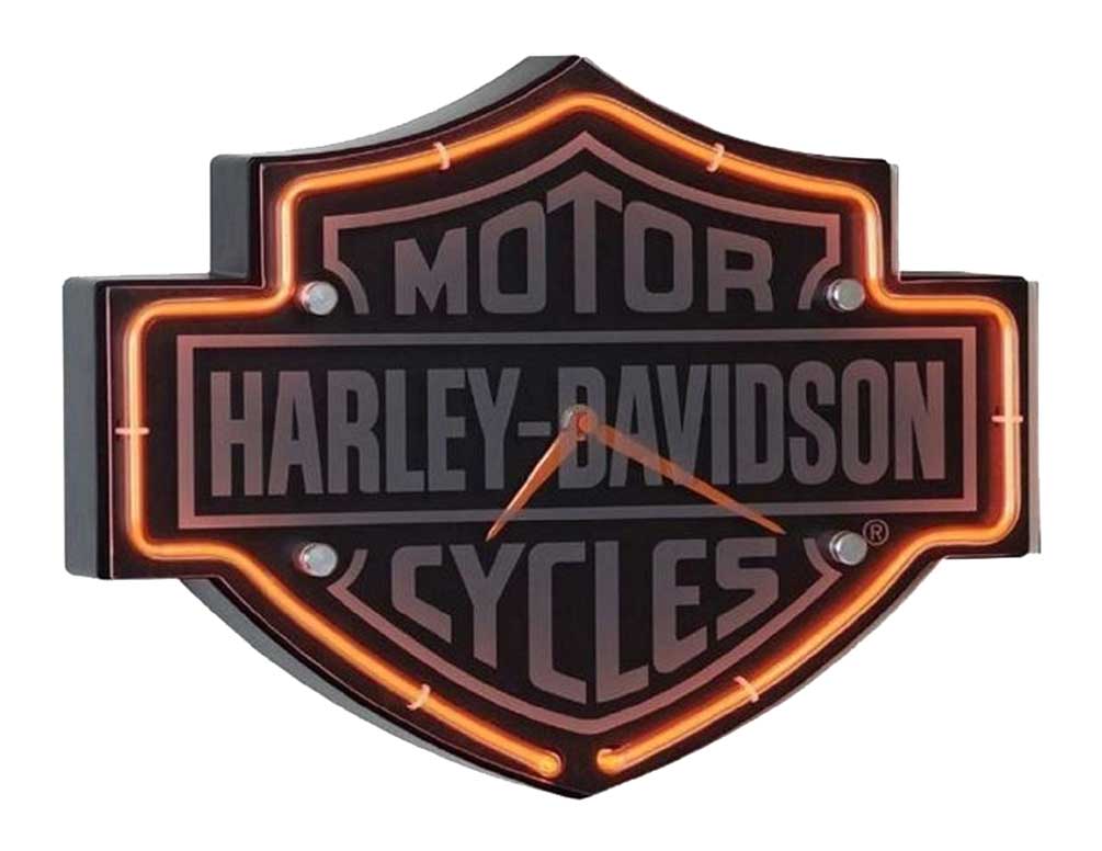 Harley-Davidson® Etched Bar & Shield Shaped Neon Clock, Orange