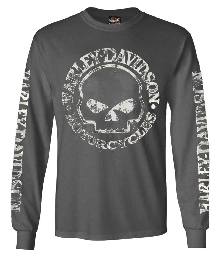 Harley-Davidson Men's Willie G Skull Long Sleeve T-Shirt Tee Charcoal 30296652 - Wisconsin Harley-Davidson