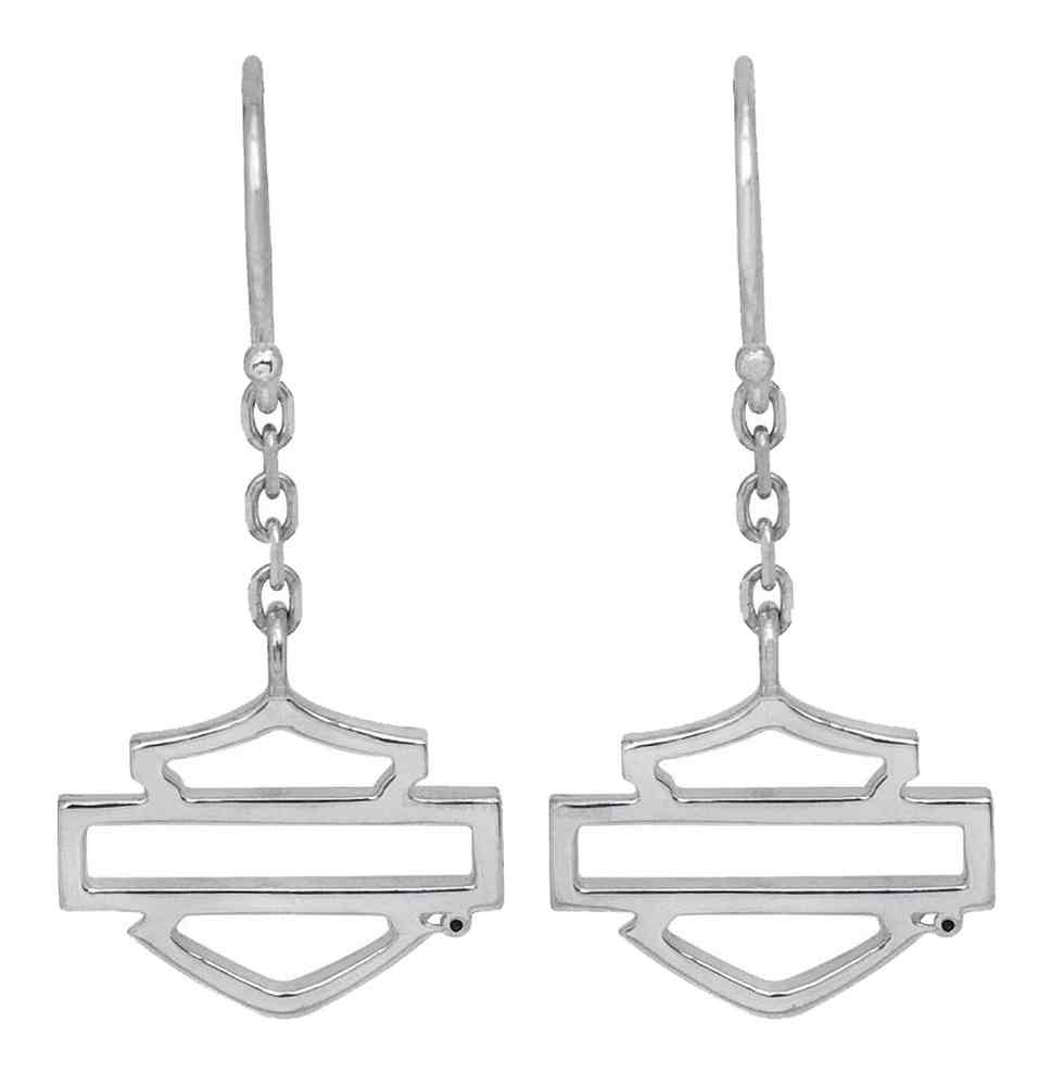 Harley-Davidson Womens Earrings, Silhouette Bar & Shield Dangles, Silver HDE0342 - Wisconsin Harley-Davidson
