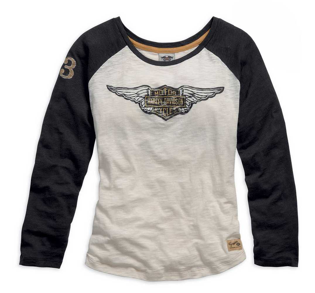 Harley-Davidson® Women's Genuine Long Sleeve Knit Tee, Black/Cream