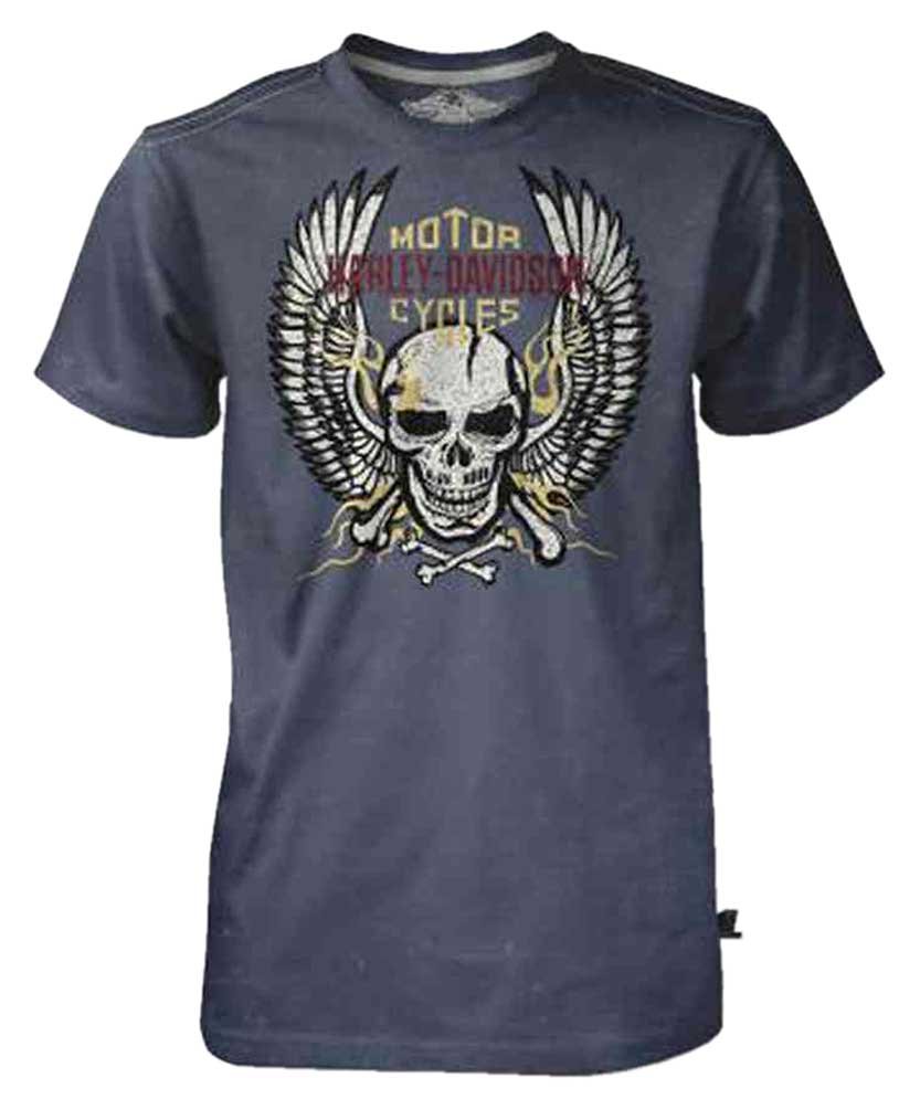 Harley-Davidson Men's Black Label Tee, Bright Winged Flaming Skull, Charcoal - Wisconsin Harley-Davidson