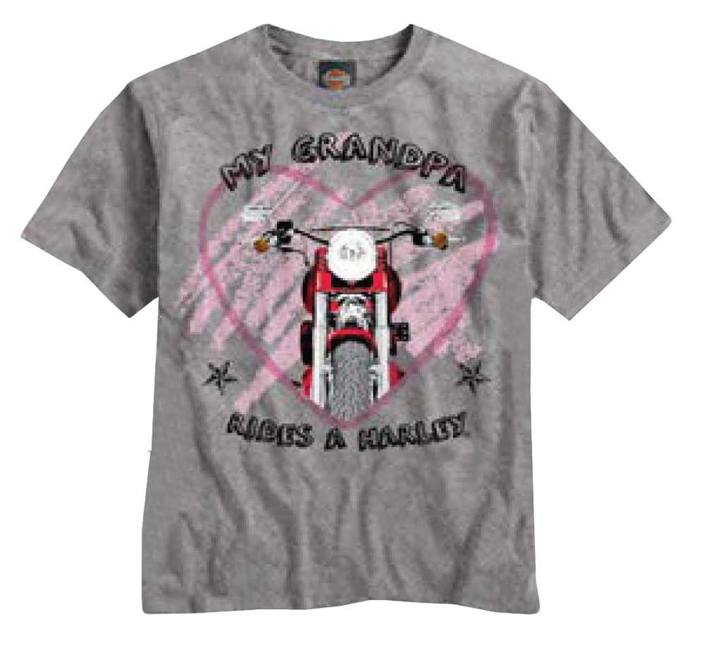 Harley-Davidson Little Girls' Grandpa Rides A Harley T-Shirt Gray 0424222 - Wisconsin Harley-Davidson