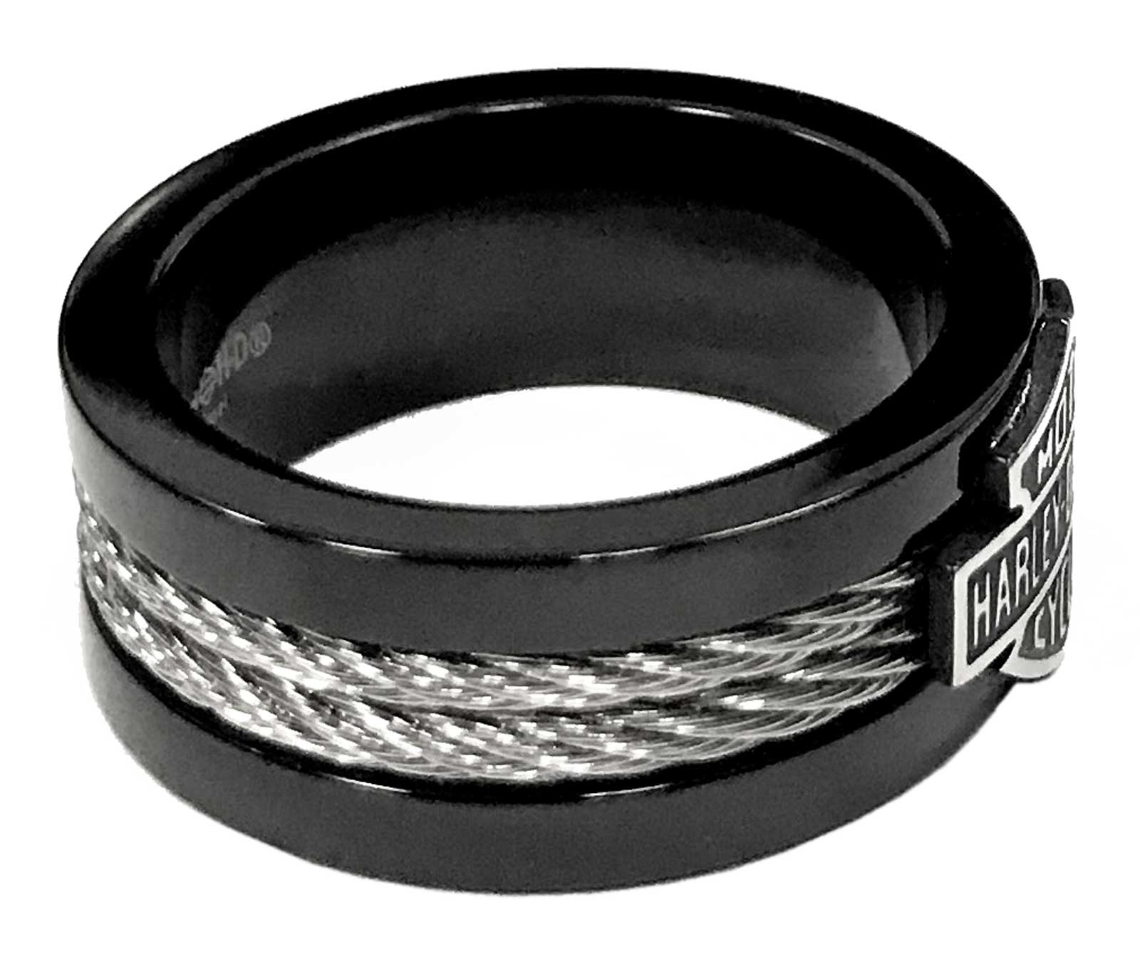HARLEY-DAVIDSON コンビネーションスパナ バングル ステンレス Harley-Davidson® Men's Ring, Bar & Shield Steel Cable Band, Black