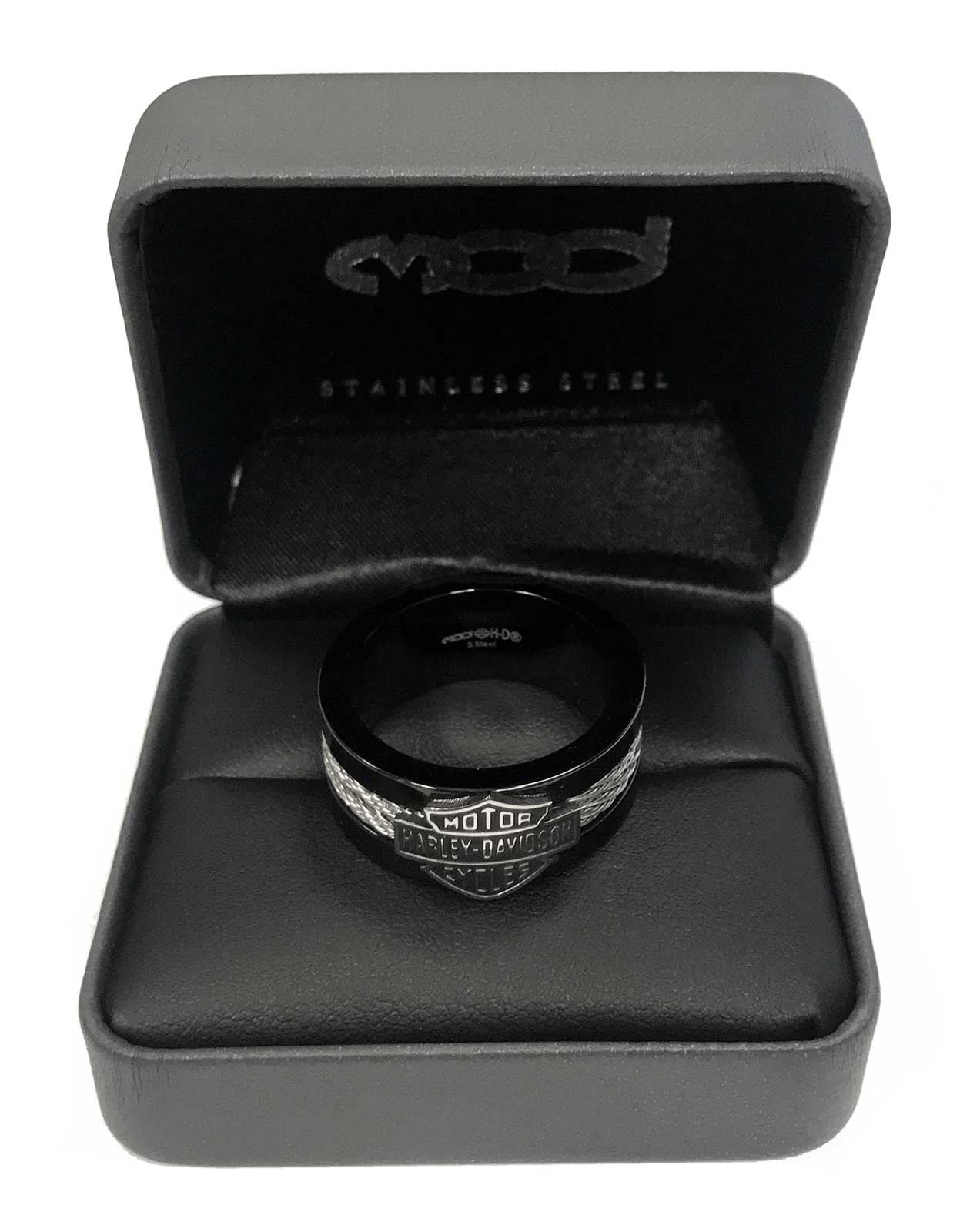 Harley-Davidson Men's Ring, Bar & Shield Steel Cable Band, Black HSR0021 - No Hassle Returns at Wisconsin Harley