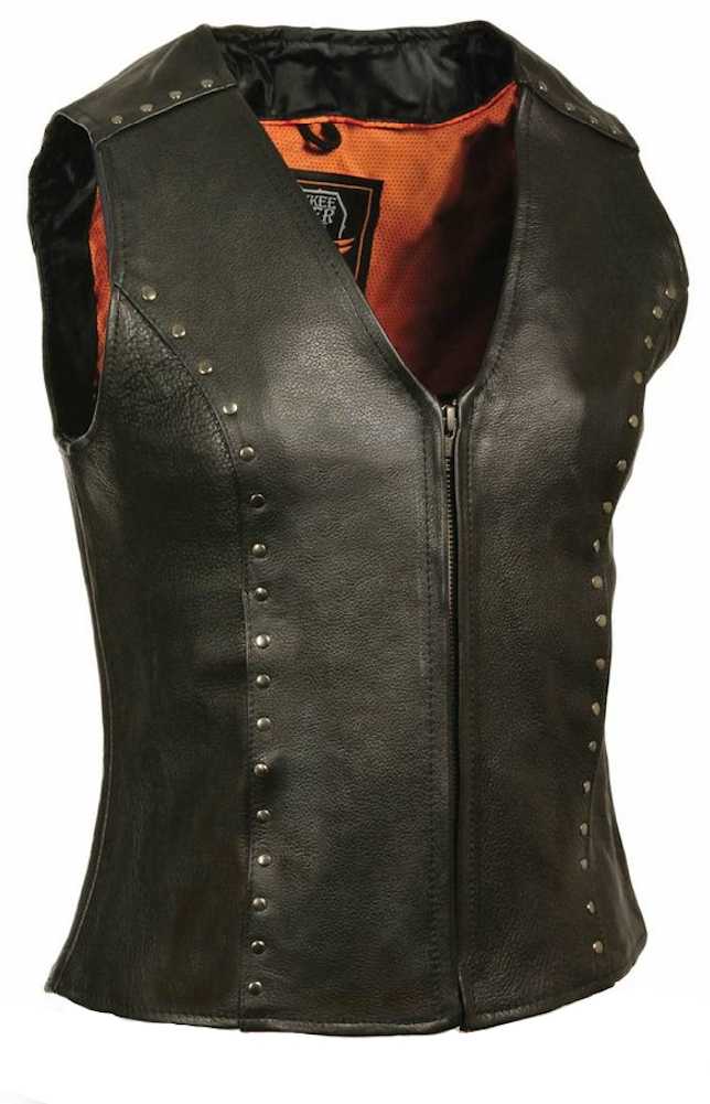 Milwaukee Leather Ladies Zipper Front Vest, Studding Detail ML2078 - Wisconsin Harley-Davidson