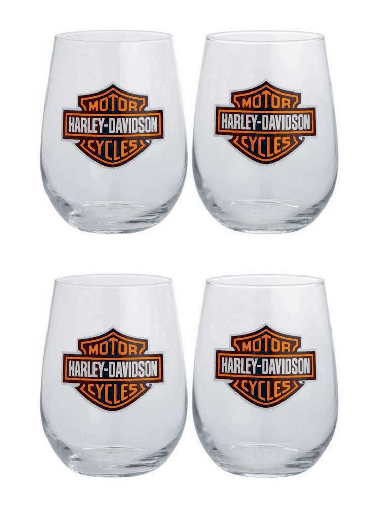 Harley-Davidson Bar & Shield Logo Stemless Wine Glass 17 oz Set 4  Bar 99205-14V - Wisconsin Harley-Davidson
