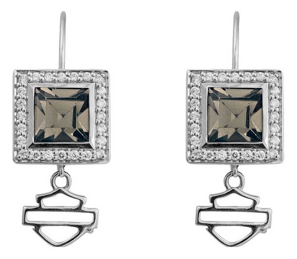 Harley-Davidson Womens Earrings, Black Ice Square Crystal Bling Earrings HDE0359 - Wisconsin Harley-Davidson