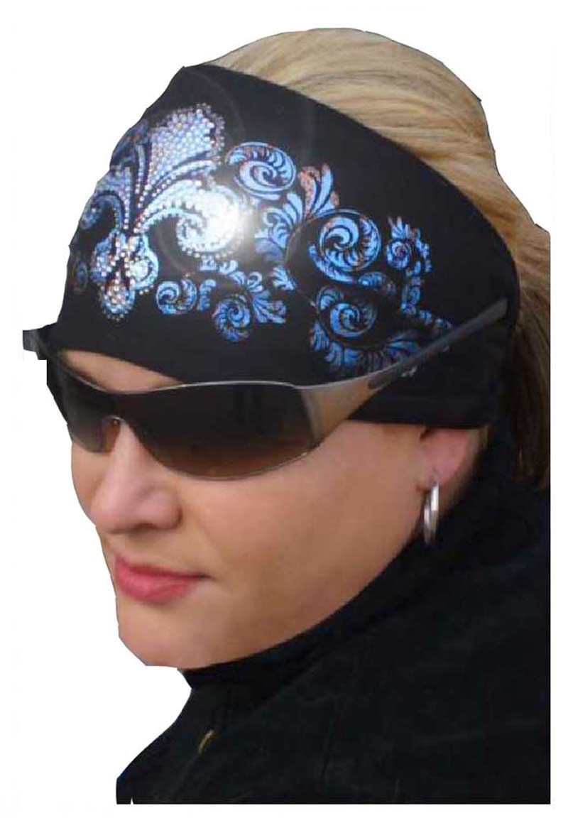 That's A Wrap Women's Biker Foil Bling Fleur-Blue Steel Knotty Head Wrap. KB1631 - Wisconsin Harley-Davidson
