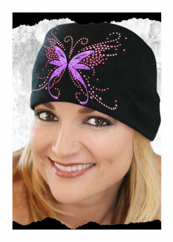 That's A Wrap Women's Beanie, Angle Butterfly Glitz Cap, Black B1125-BLACK - Wisconsin Harley-Davidson