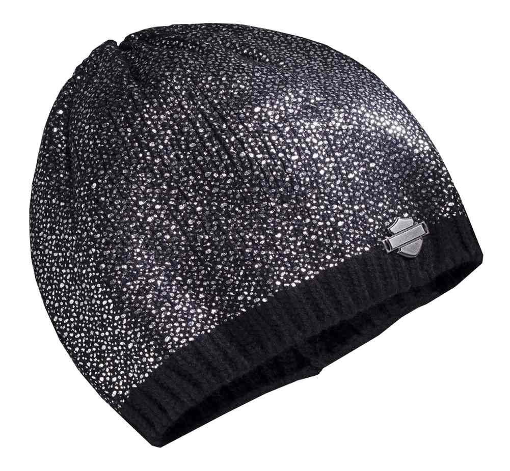 Harley-Davidson Women's Allover Metallic Foil Knit Beanie Hat, Black 97839-16VW - Wisconsin Harley-Davidson