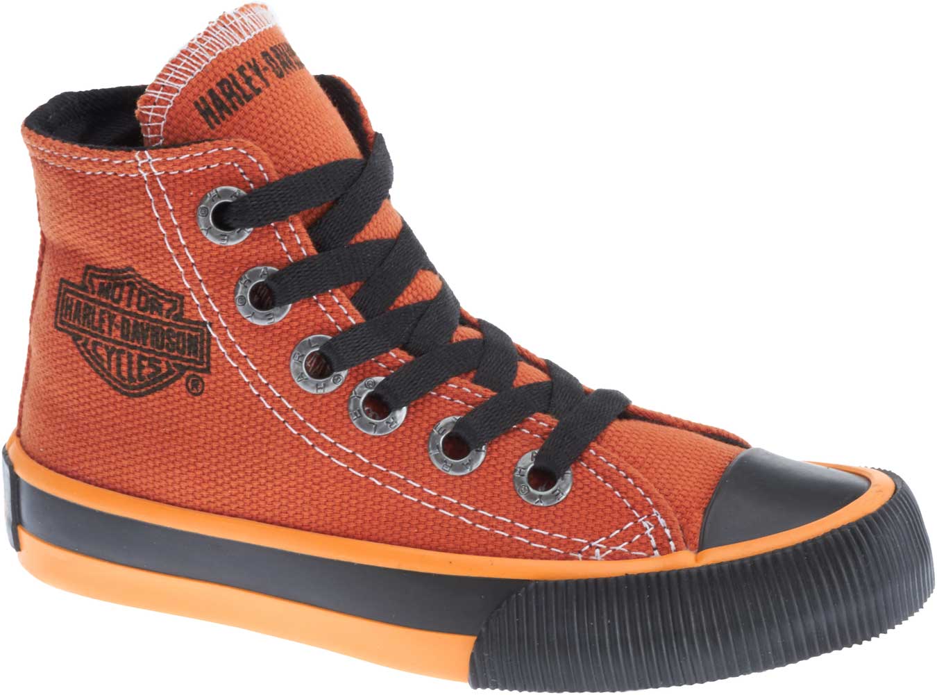 Harley-Davidson Kid's 3-Inch Patch Orange Hi-Top Athletic Sneakers. D61034 - Wisconsin Harley-Davidson
