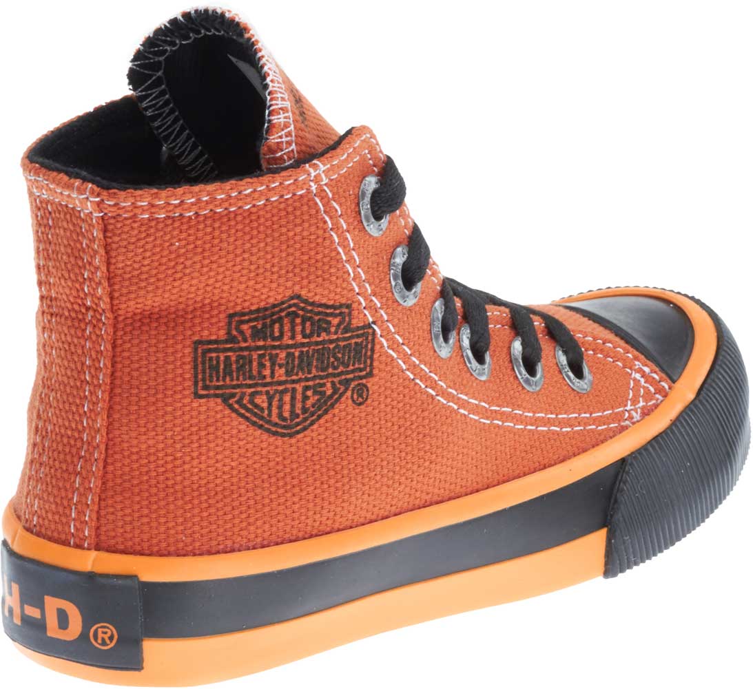 Harley-Davidson Kid's 3-Inch Patch Orange Hi-Top Athletic Sneakers. D61034 - No Hassle Returns at Wisconsin Harley