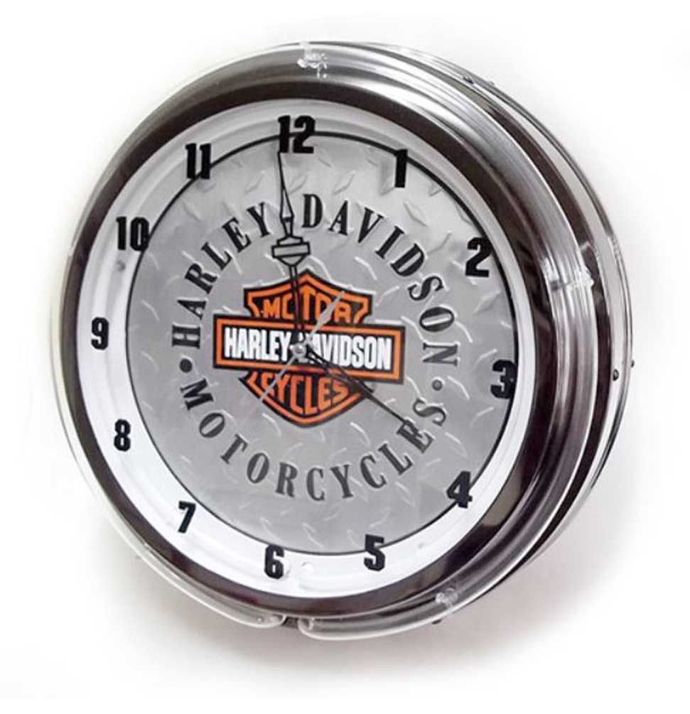 HarleyDavidson® Diamond Plated Bar & Shield Neon Clock, Orange Neon