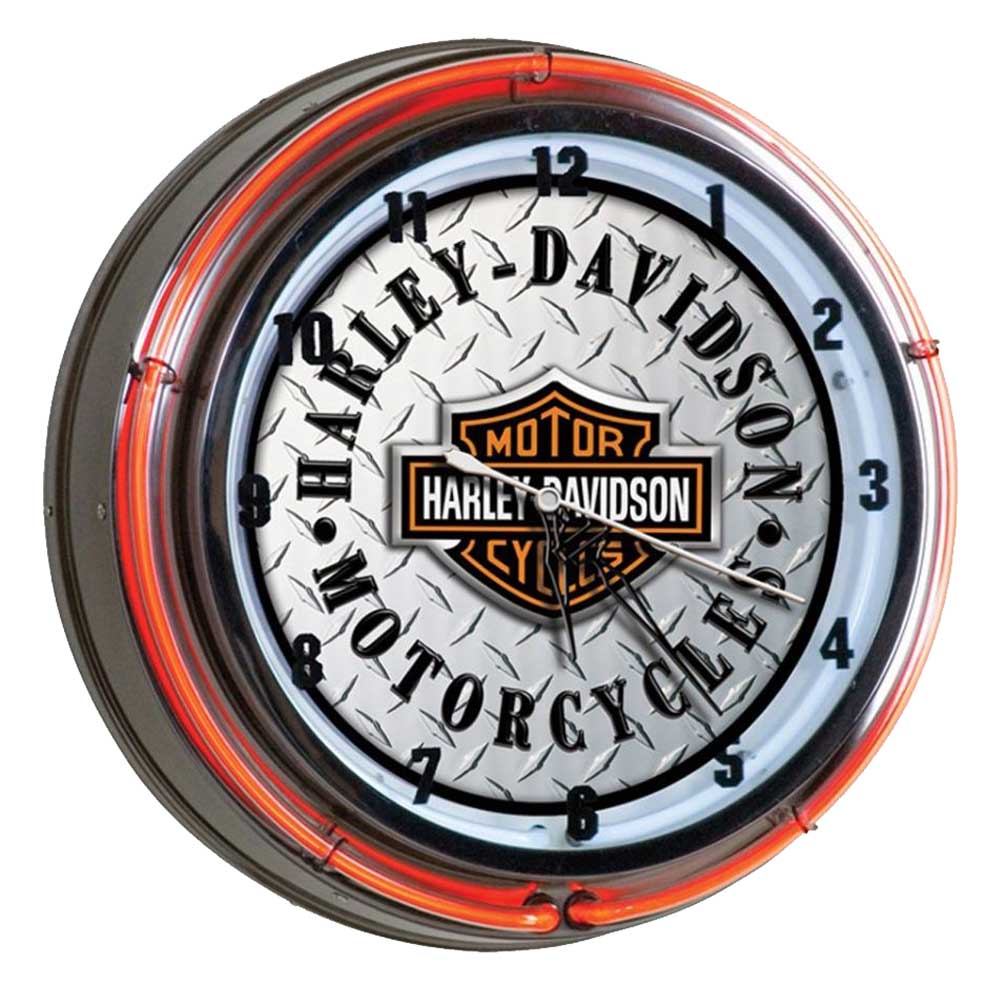 Harley-Davidson® Diamond Plated Bar & Shield Neon Clock, Orange