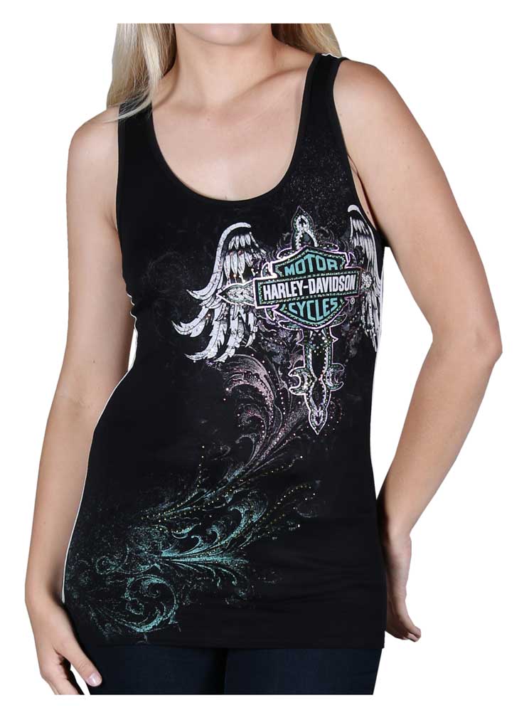 Harley-Davidson Women's Tank Top, Embellished Rhinestones Twisted Back, Black - Wisconsin Harley-Davidson