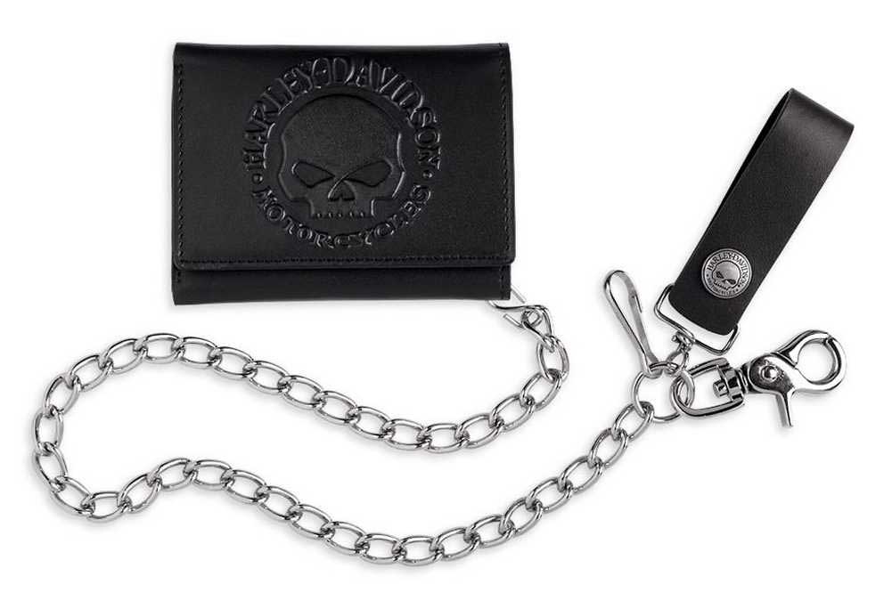 Harley-Davidson Mens Skull Tri-Fold Short Biker Wallet, Black Leather 99437-10VM - Wisconsin Harley-Davidson