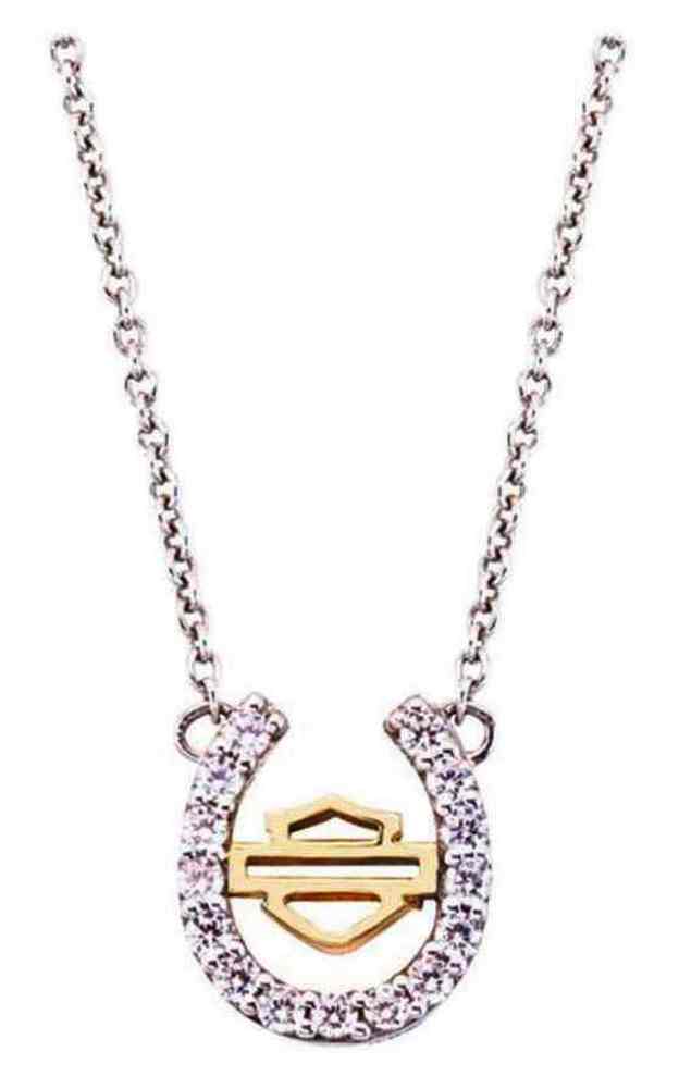 Harley-Davidson® Women's Crystal Horseshoe Necklace, Gold Plated