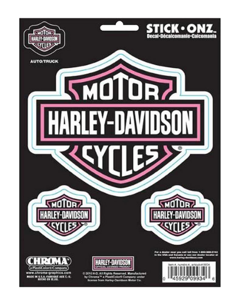 Harley-Davidson Pink Bar & Shield 6 x 8 in Decals 3pc Stickers CG9934 - Wisconsin Harley-Davidson
