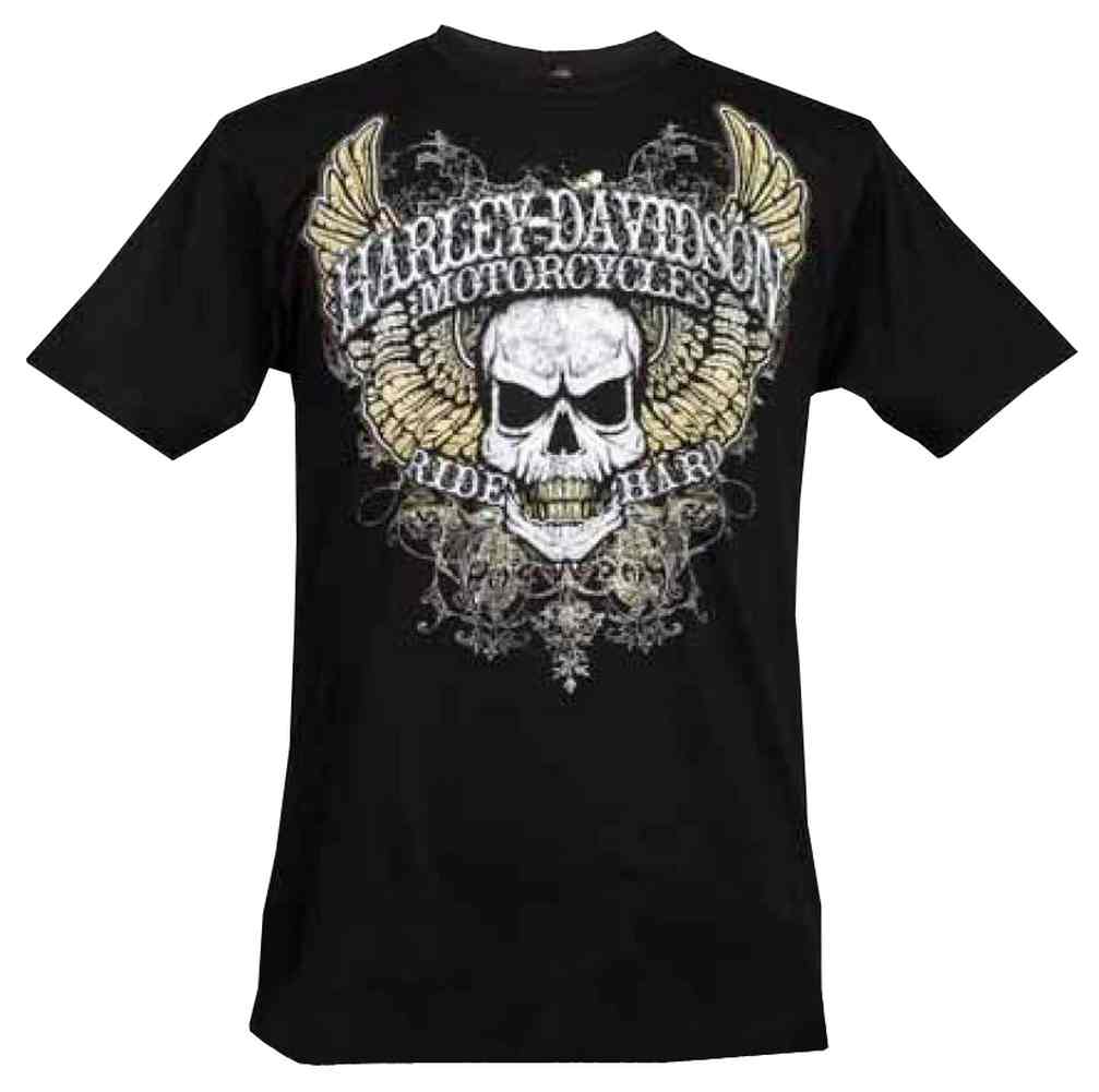 Harley-Davidson Men's Short Sleeve Lightweight Tee, Distressed Wing Skull, Black - Wisconsin Harley-Davidson