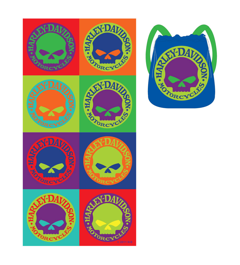 Harley-Davidson Multicolored Willie G Skull Logos Beach Towel Backpack, 90342 - Wisconsin Harley-Davidson