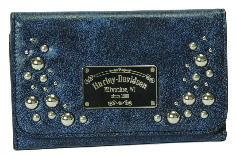 Harley-Davidson Women's Tri-Fold Clutch, Midnight Blue Leather MB4691L-BLUBLK - Wisconsin Harley-Davidson