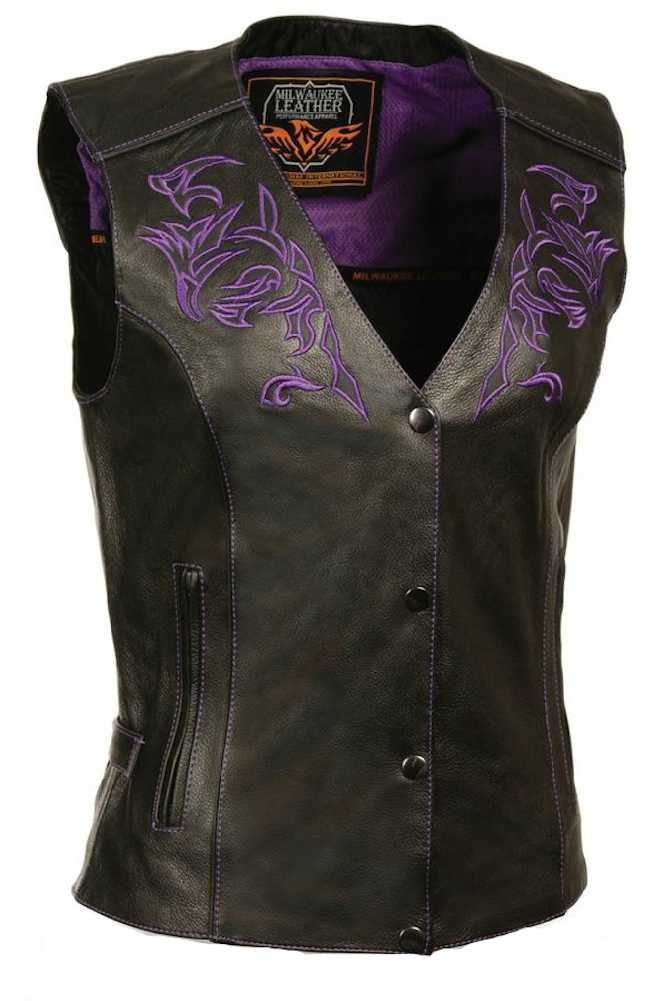 Milwaukee Leather Women's Vest w/ Reflective Tribal Design & Piping ML1296 - Wisconsin Harley-Davidson
